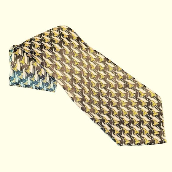 Valentino Black, yellow and grey patterned Silk Tie - Picture 1 of 7